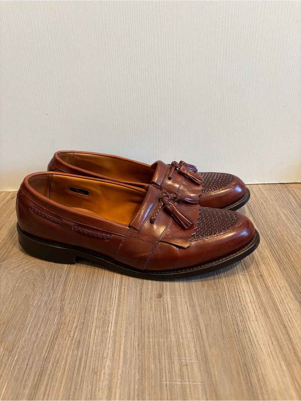 Allen Edmonds Cody Woven Leather Tassel Kiltie Loafers Brown Mens Size 10.5 D